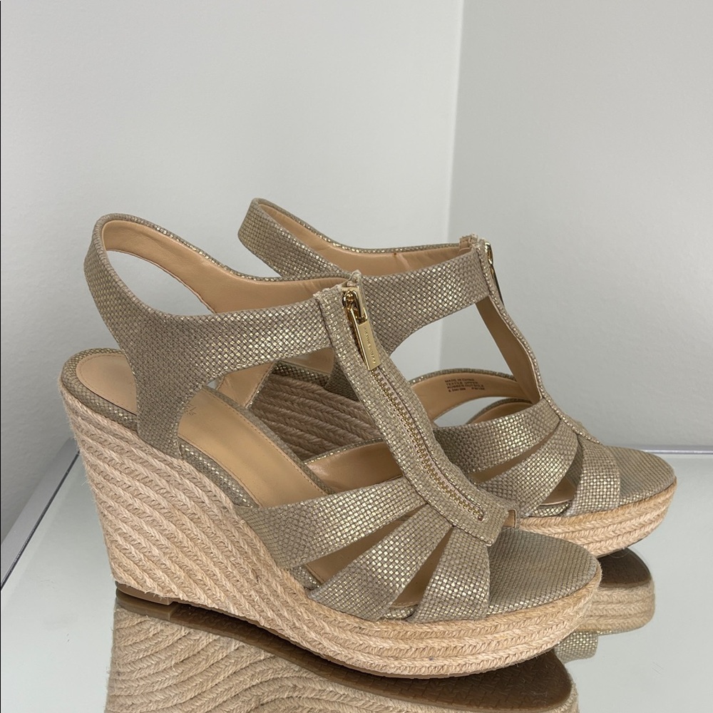 Michael Kors Gold Espadrille Wedge Sandals Size 8.5